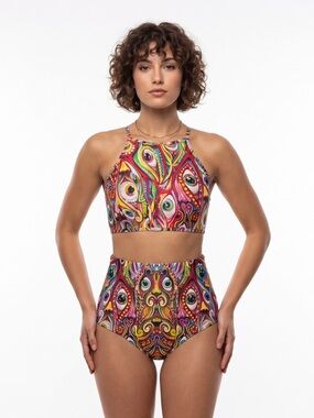 BADINKA Trippy Eyes Psychedelic Festival Rave 2-Piece Set Top M Bottom L